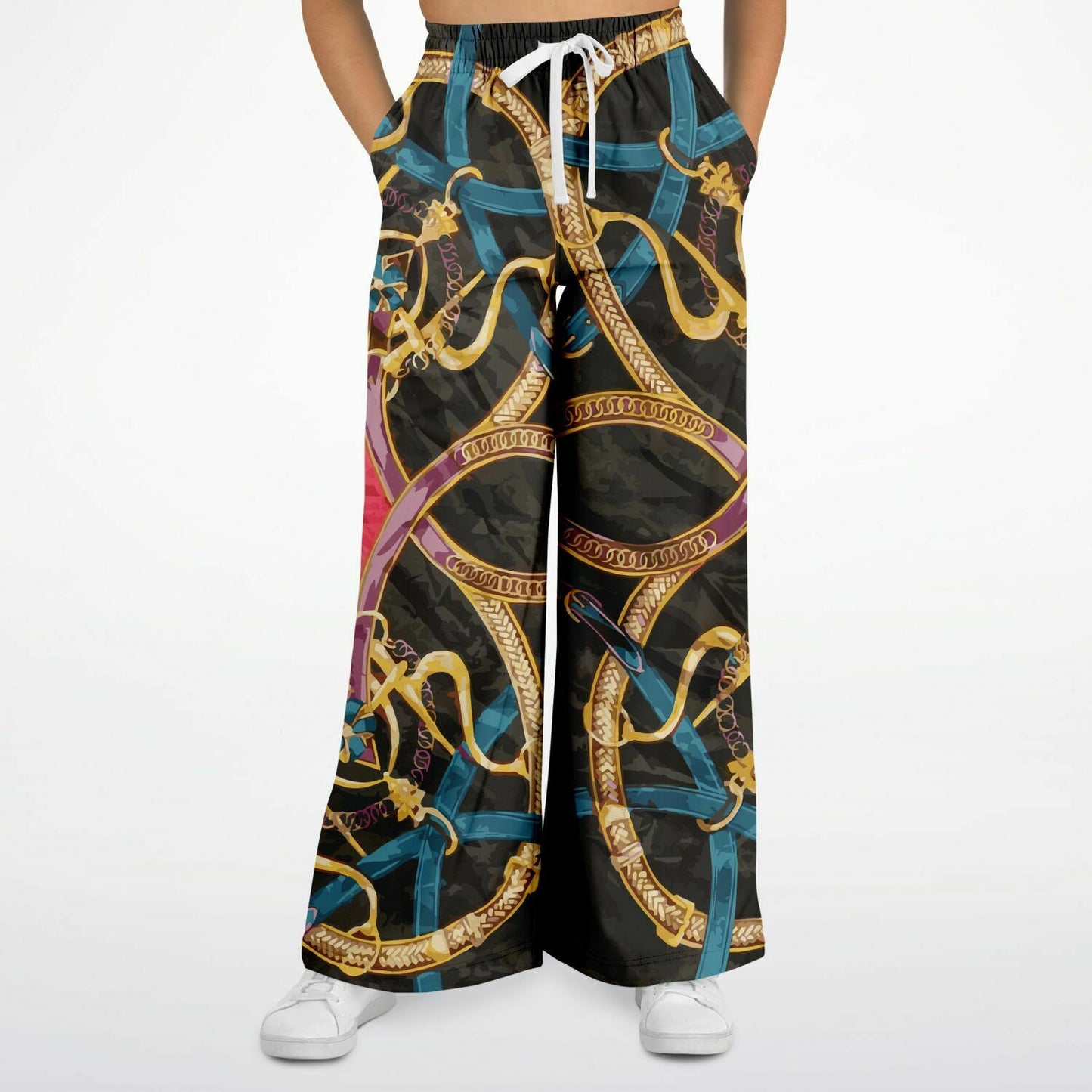 Luxury Pink Scarf Print Flare Trousers - HipHatter