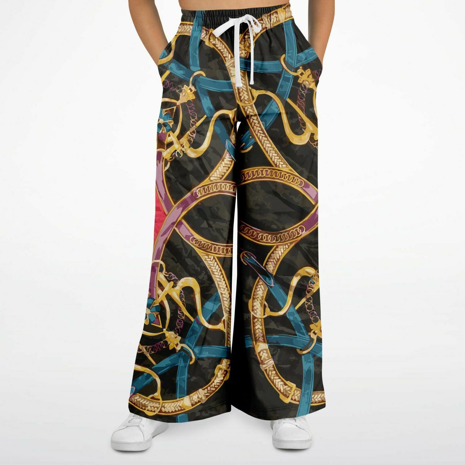 Luxury Pink Scarf Print Flare Trousers - HipHatter