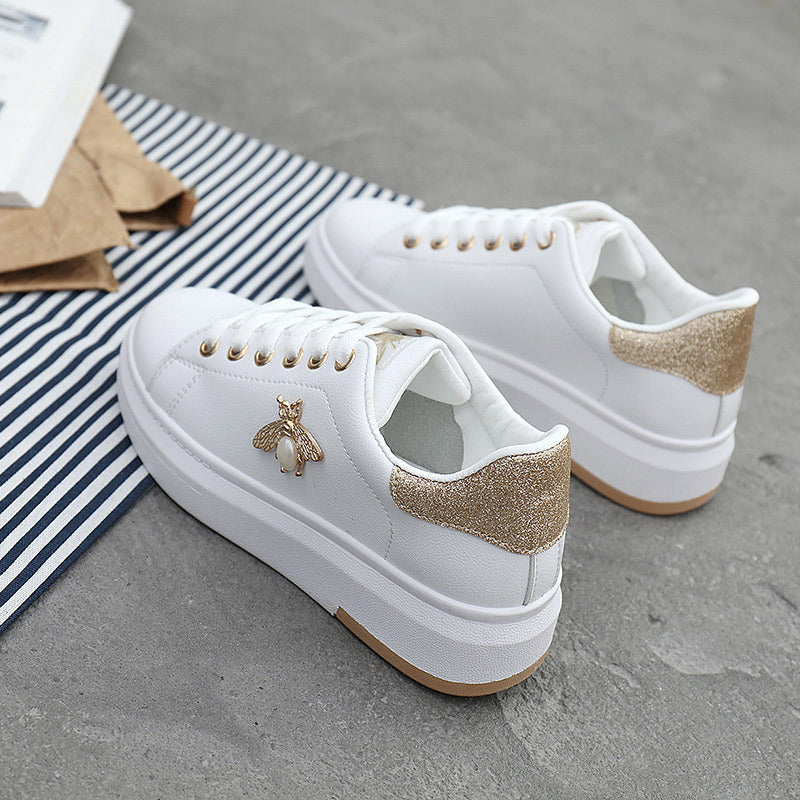 Bee Jeweled White Sneakers - HipHatter