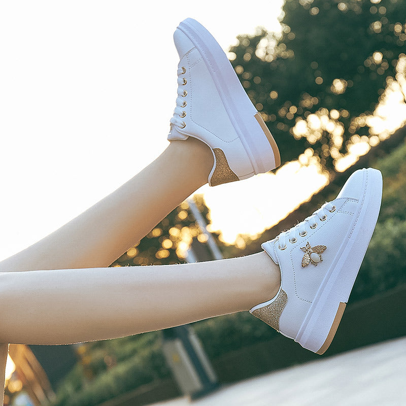 Bee Jeweled White Sneakers - HipHatter