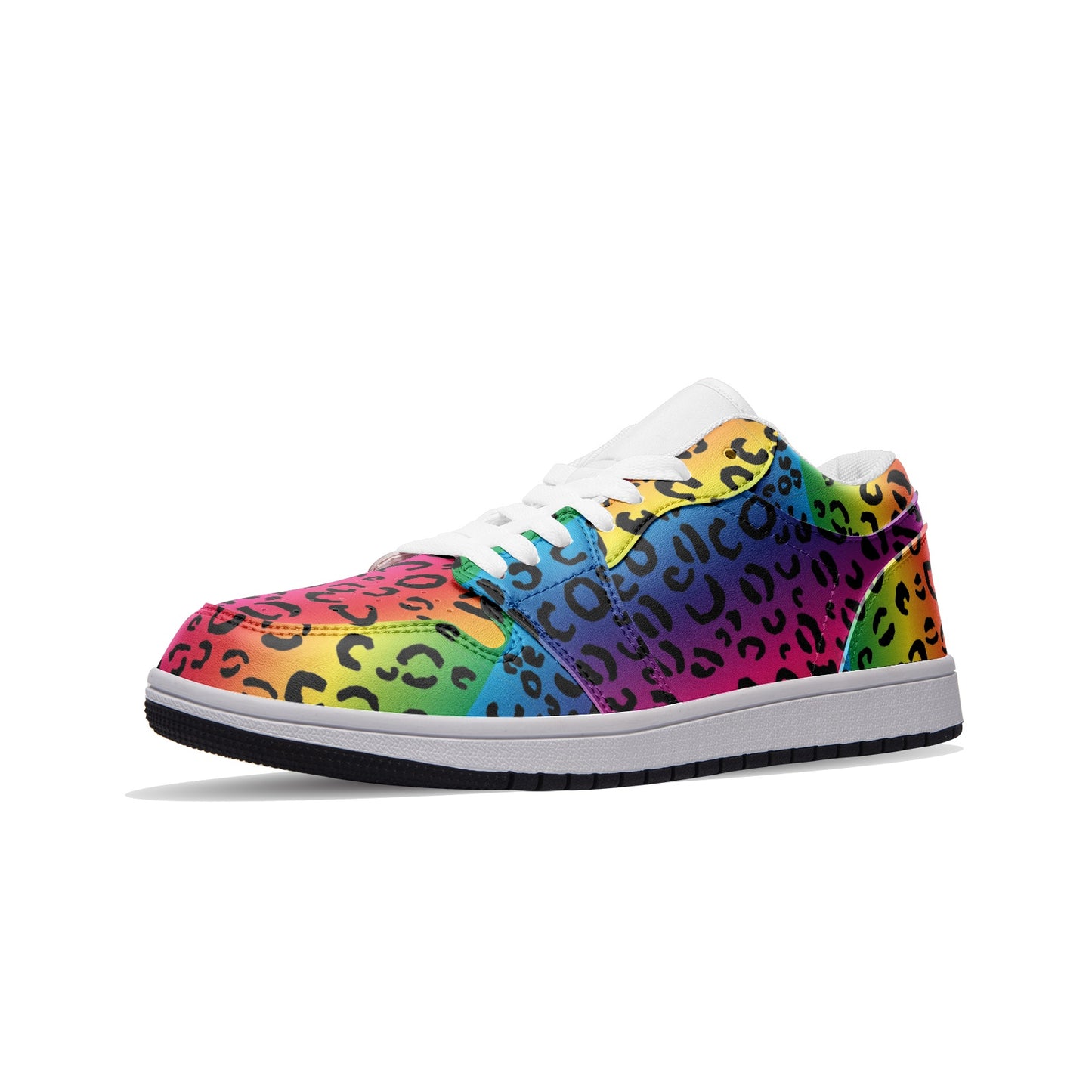 Rainbow Leopard Unisex Low Top Leather Sneakers - HipHatter