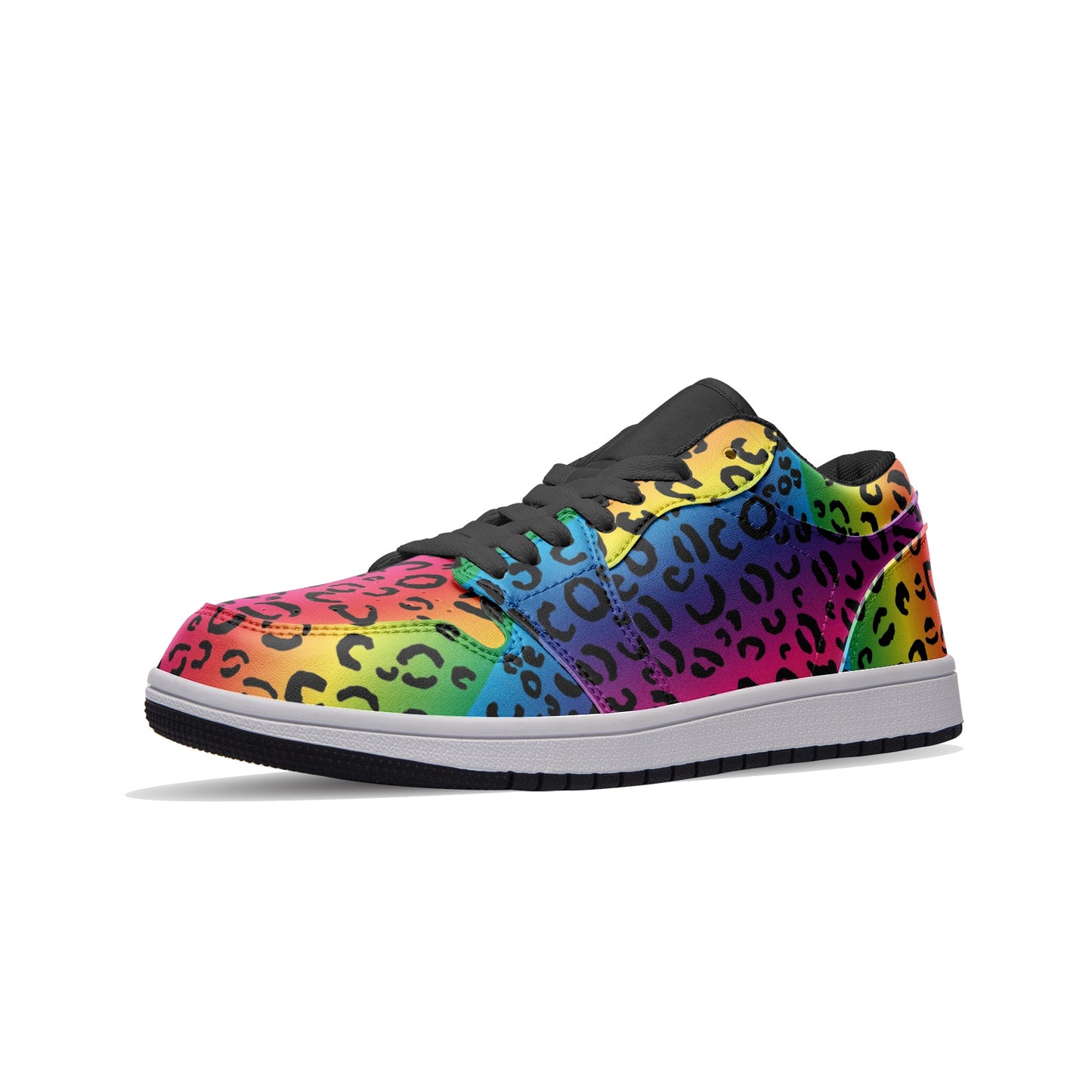 Rainbow Leopard Unisex Low Top Leather Sneakers - HipHatter