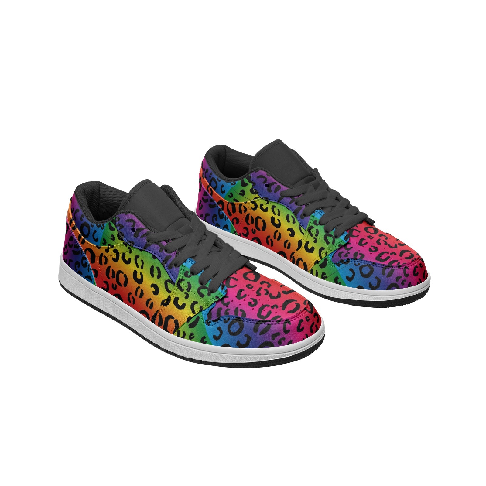 Rainbow Leopard Unisex Low Top Leather Sneakers - HipHatter