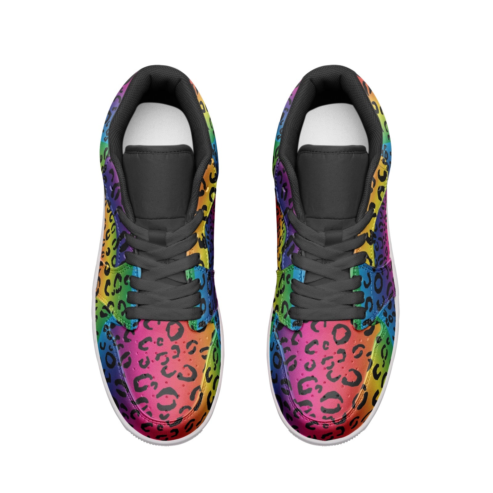 Rainbow Leopard Unisex Low Top Leather Sneakers - HipHatter