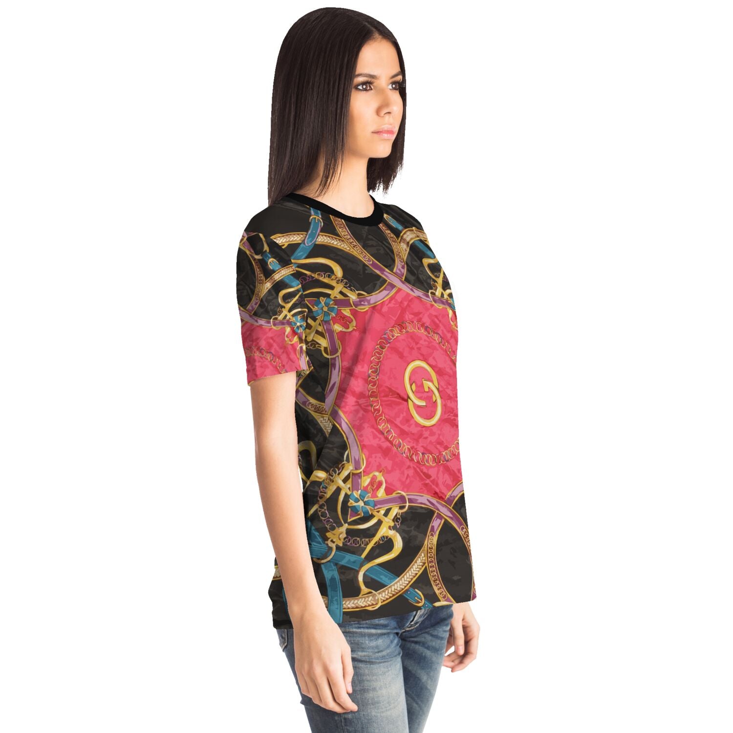 Luxury Pink Scarf Print T Shirt - HipHatter