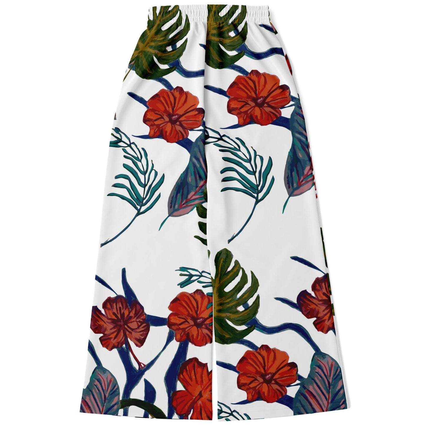Tropical Floral Print White Flare Trousers - HipHatter