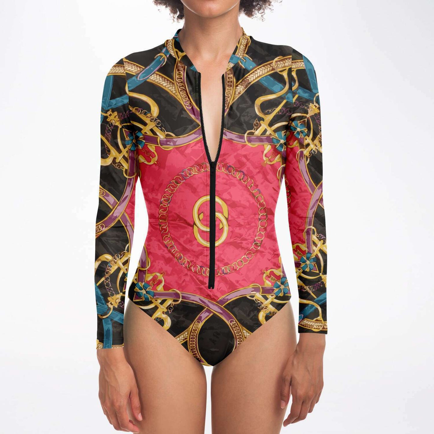 Pink Equestrian Scarf Print Body Suit - HipHatter