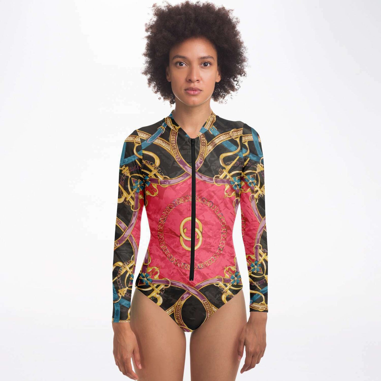 Pink Equestrian Scarf Print Body Suit - HipHatter