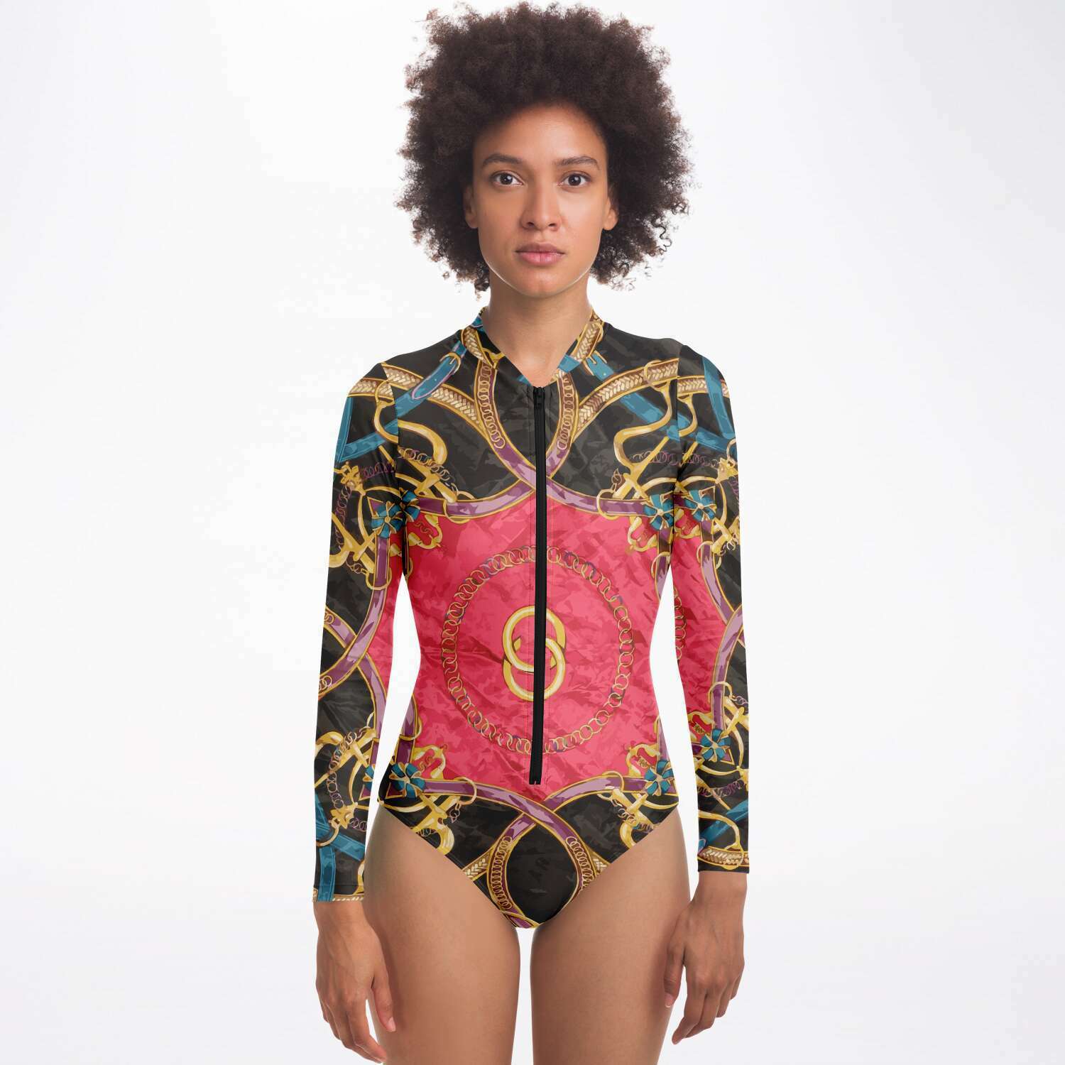 Pink Equestrian Scarf Print Body Suit - HipHatter