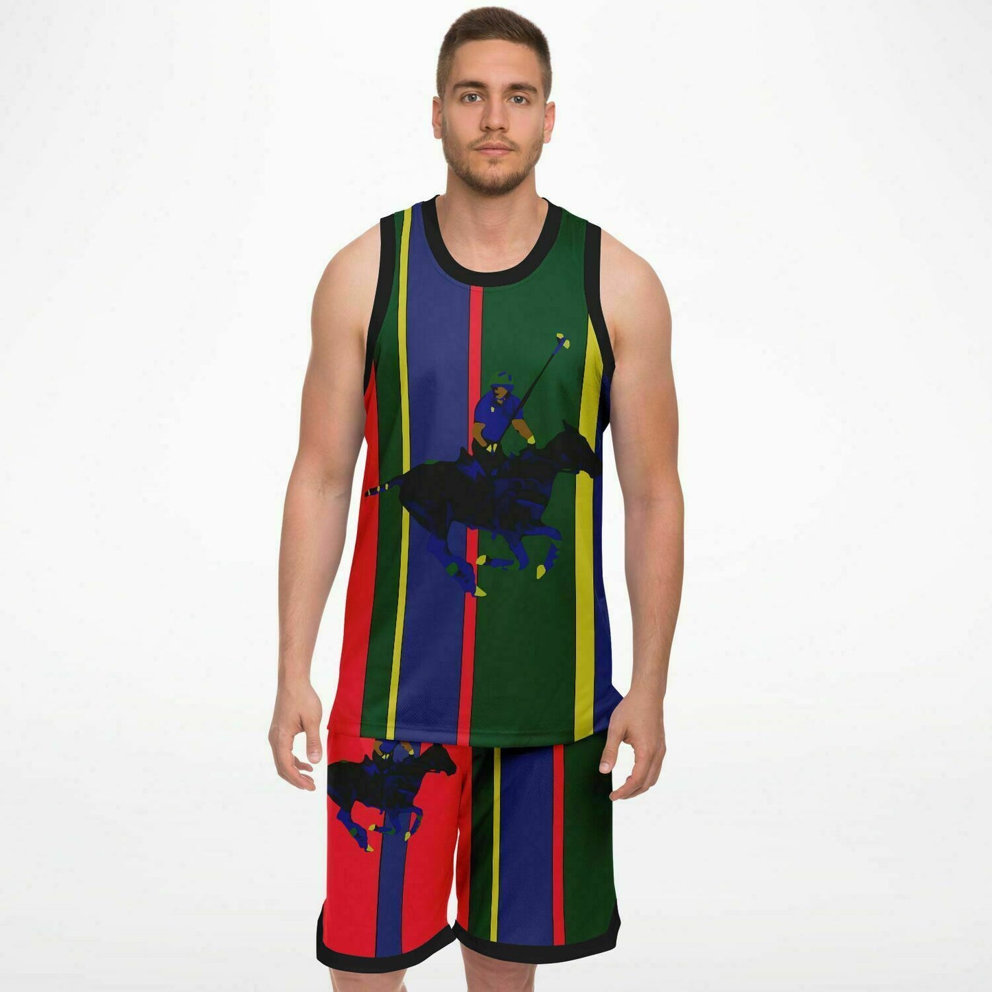Polo Carib Striped Mesh Basketball Set Jersey and Shorts - HipHatter
