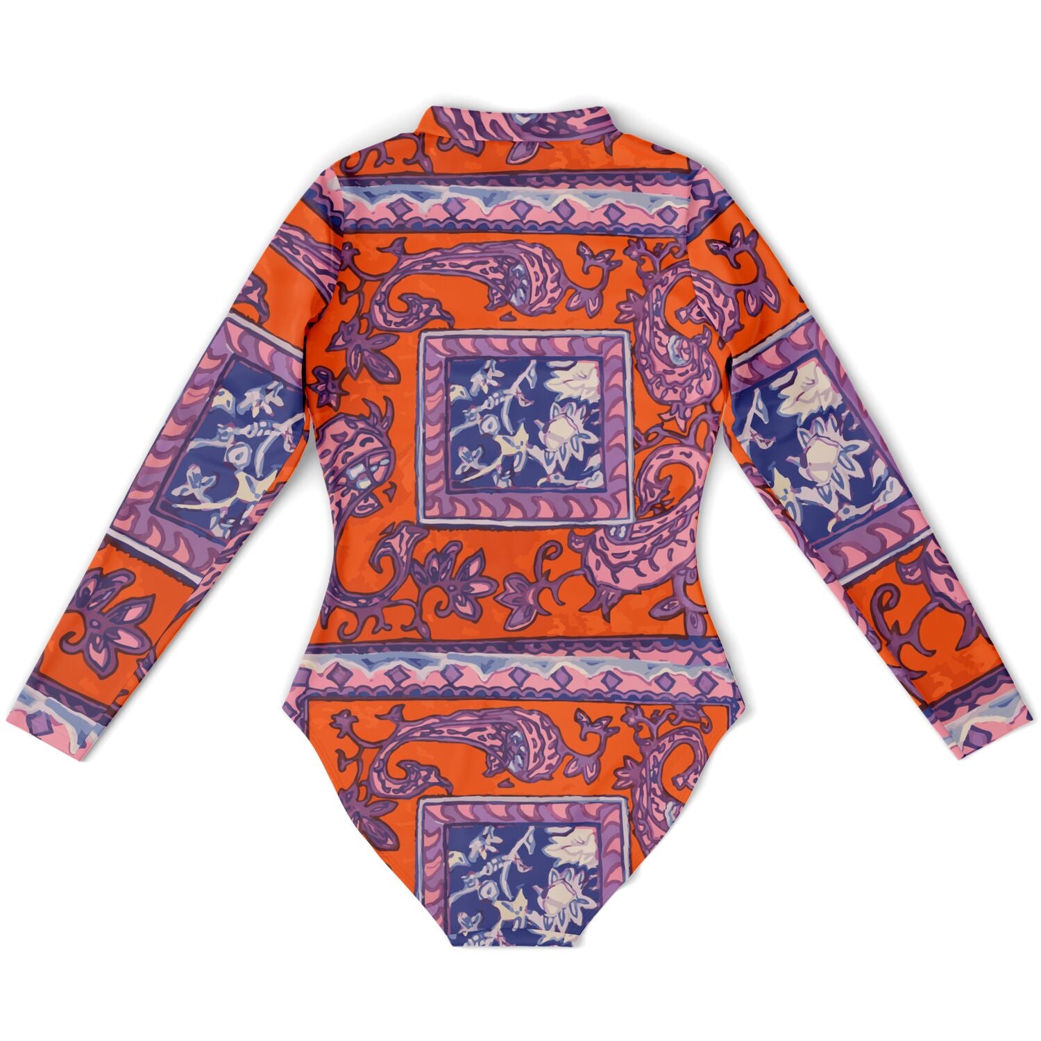 Orange Paisley La Rambla Bodysuit Long Sleeve - HipHatter
