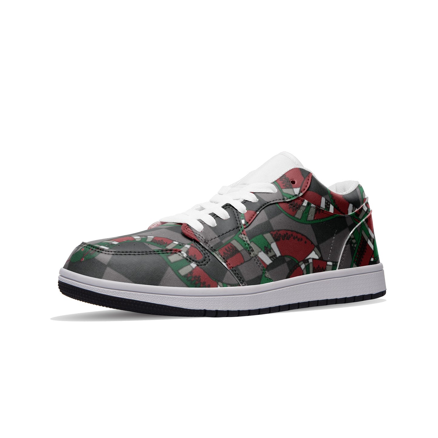 Classic Checkered Designer Snake Low Top Leather Sneakers - HipHatter