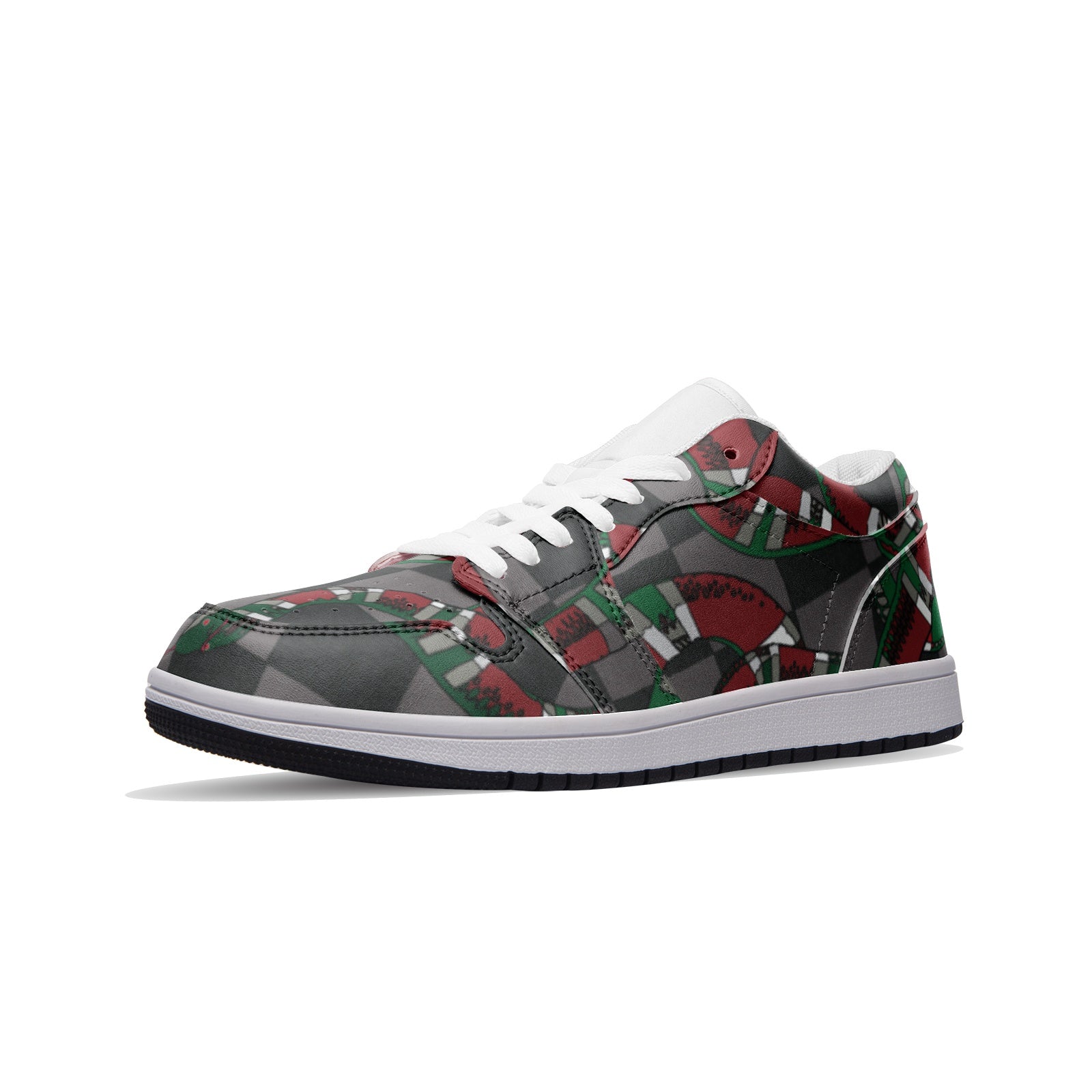 Classic Checkered Designer Snake Low Top Leather Sneakers - HipHatter
