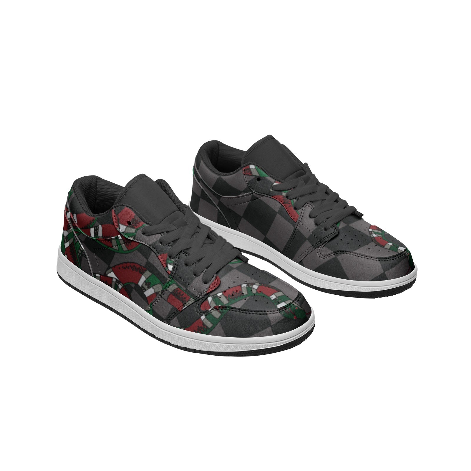 Classic Checkered Designer Snake Low Top Leather Sneakers - HipHatter