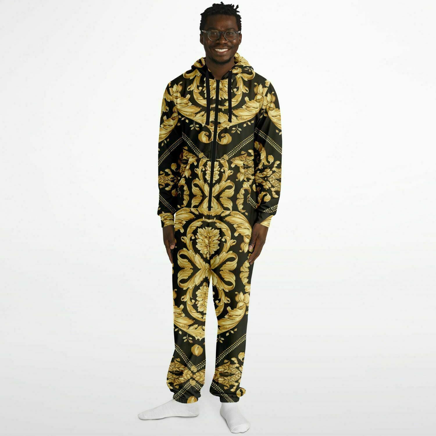 Baroque Gold and Black Scarf Print Unisex Onesie Jumpsuit - HipHatter