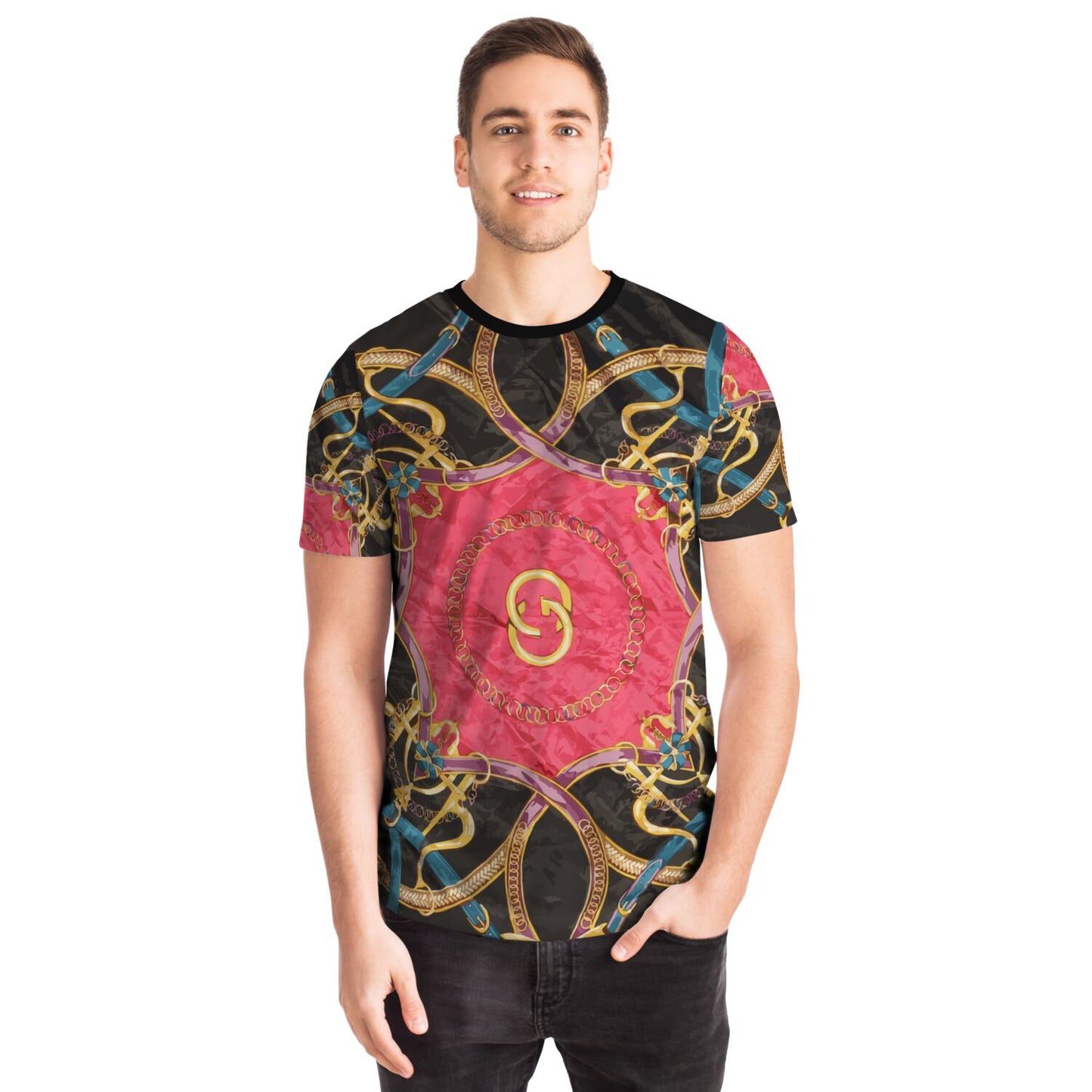 Luxury Pink Scarf Print T Shirt - HipHatter