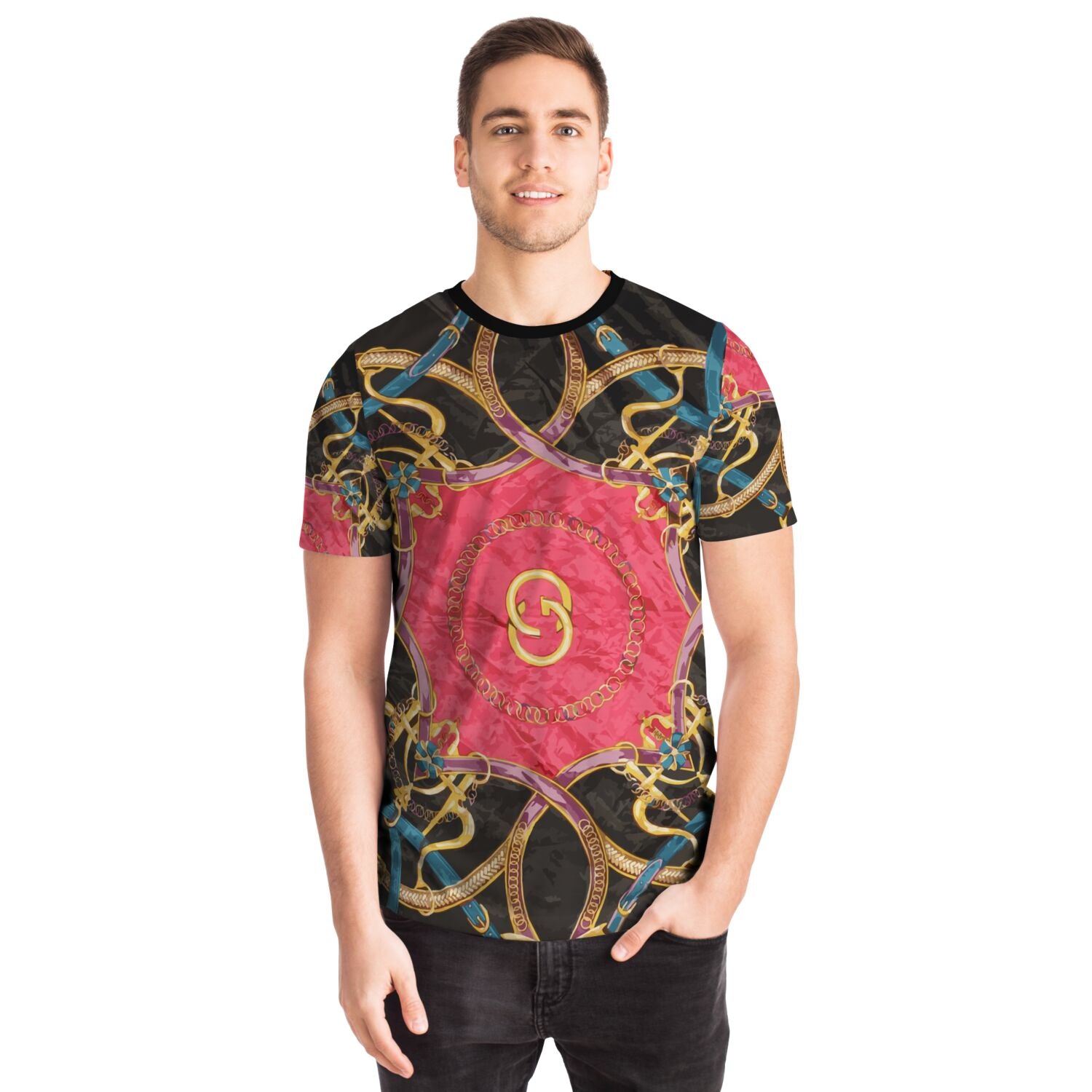 Luxury Pink Scarf Print T Shirt - HipHatter