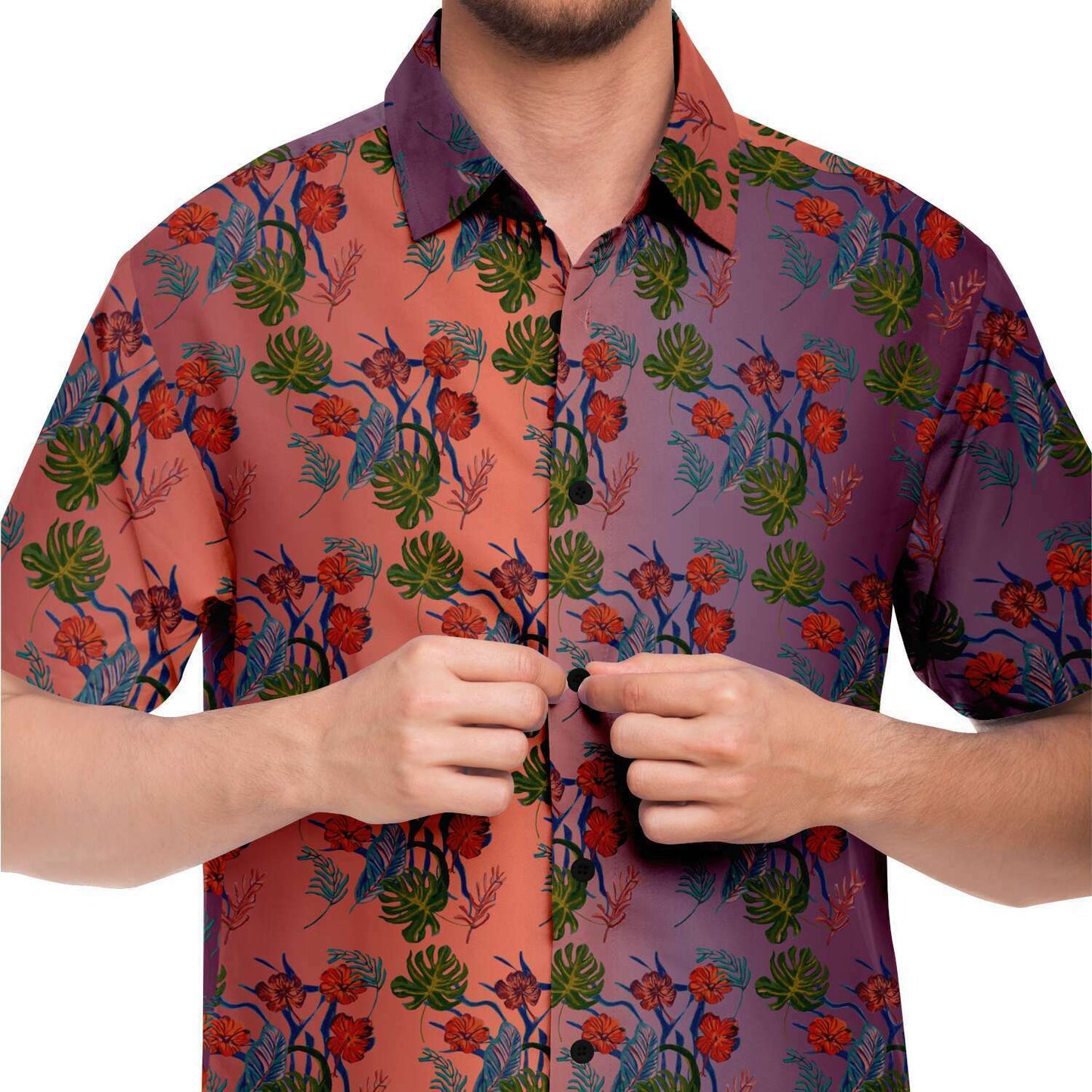 Til Dawn mens purple sky floral short sleeve shirt - HipHatter