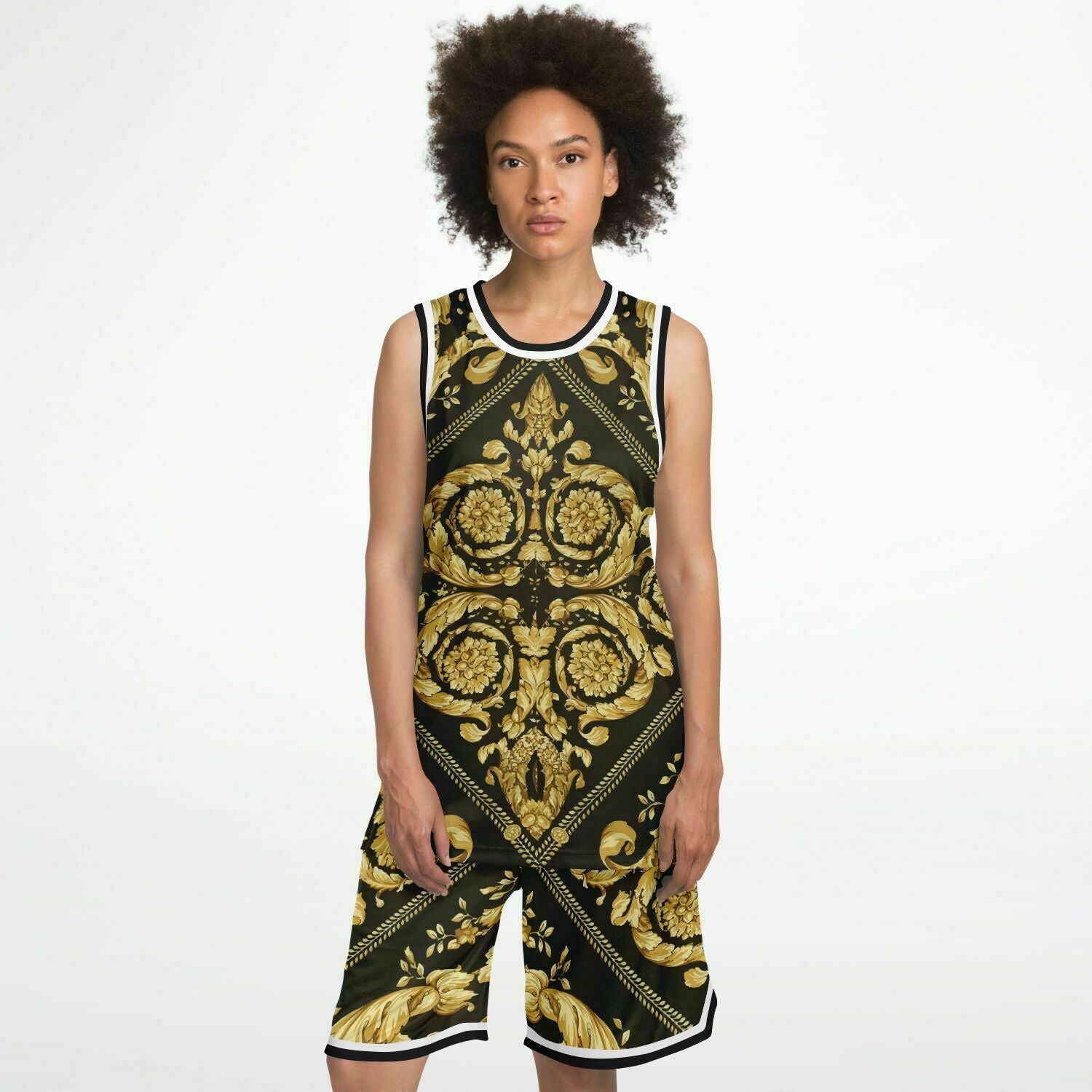 Baroque Print Basketball Set Jersey and Shorts - HipHatter