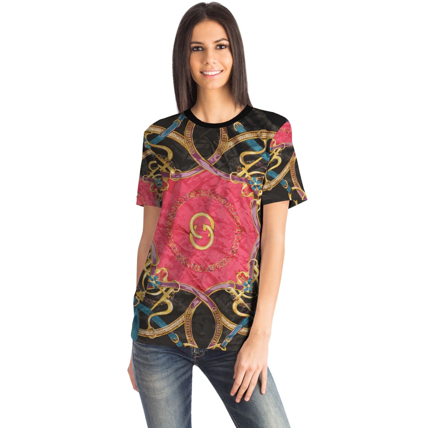 Luxury Pink Scarf Print T Shirt - HipHatter
