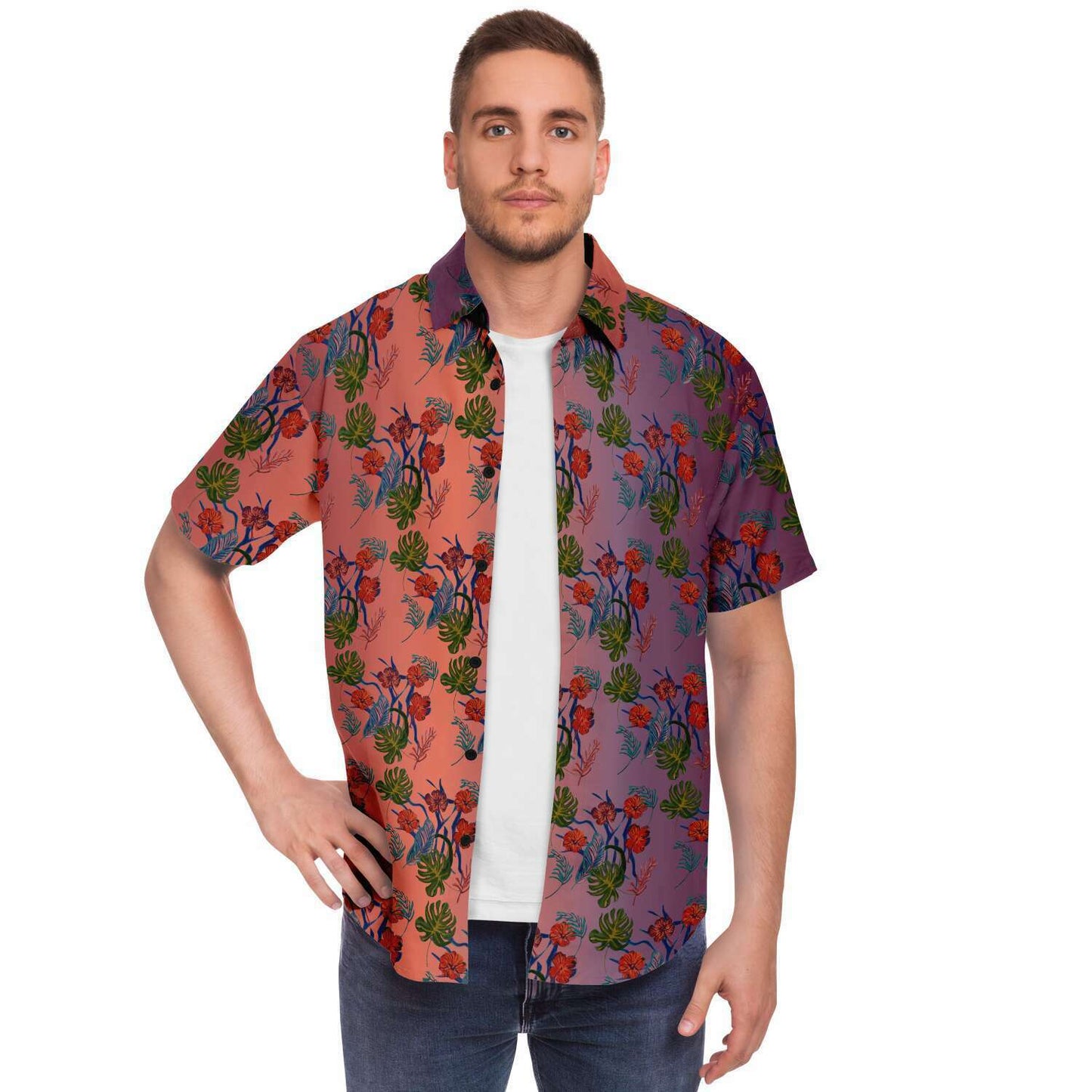 Til Dawn mens purple sky floral short sleeve shirt - HipHatter