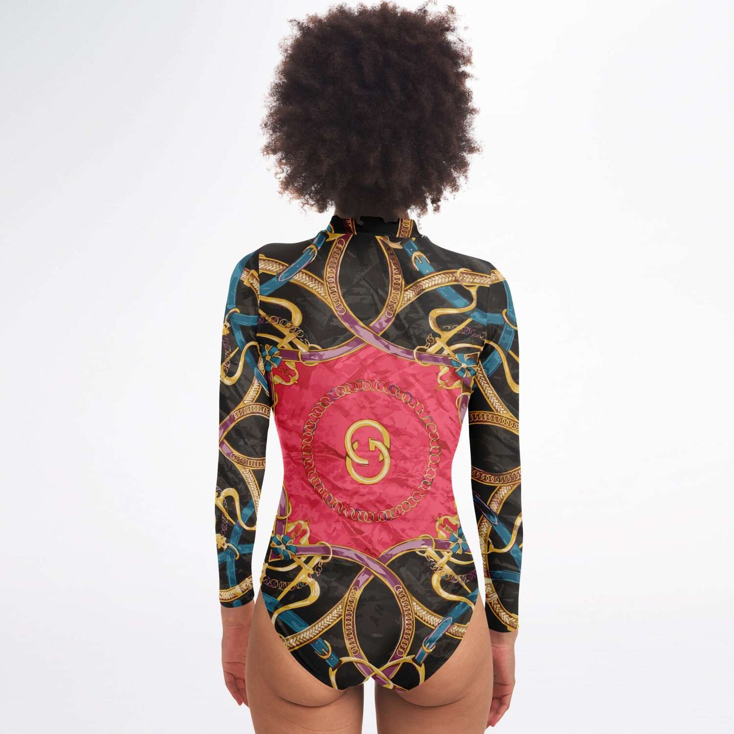 Pink Equestrian Scarf Print Body Suit - HipHatter