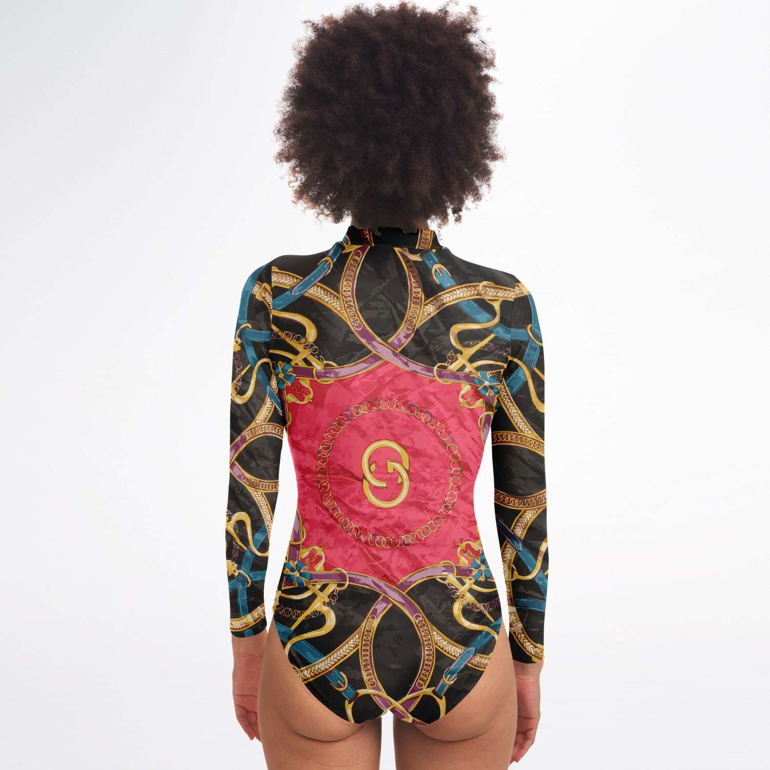 Pink Equestrian Scarf Print Body Suit - HipHatter