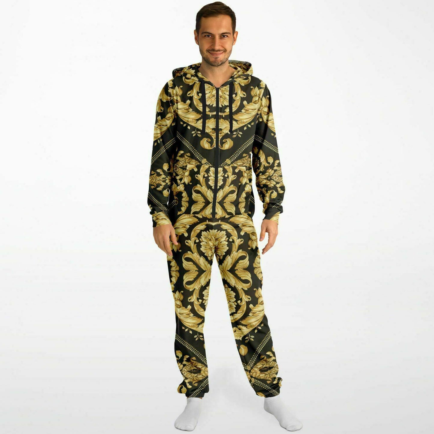 Baroque Gold and Black Scarf Print Unisex Onesie Jumpsuit - HipHatter