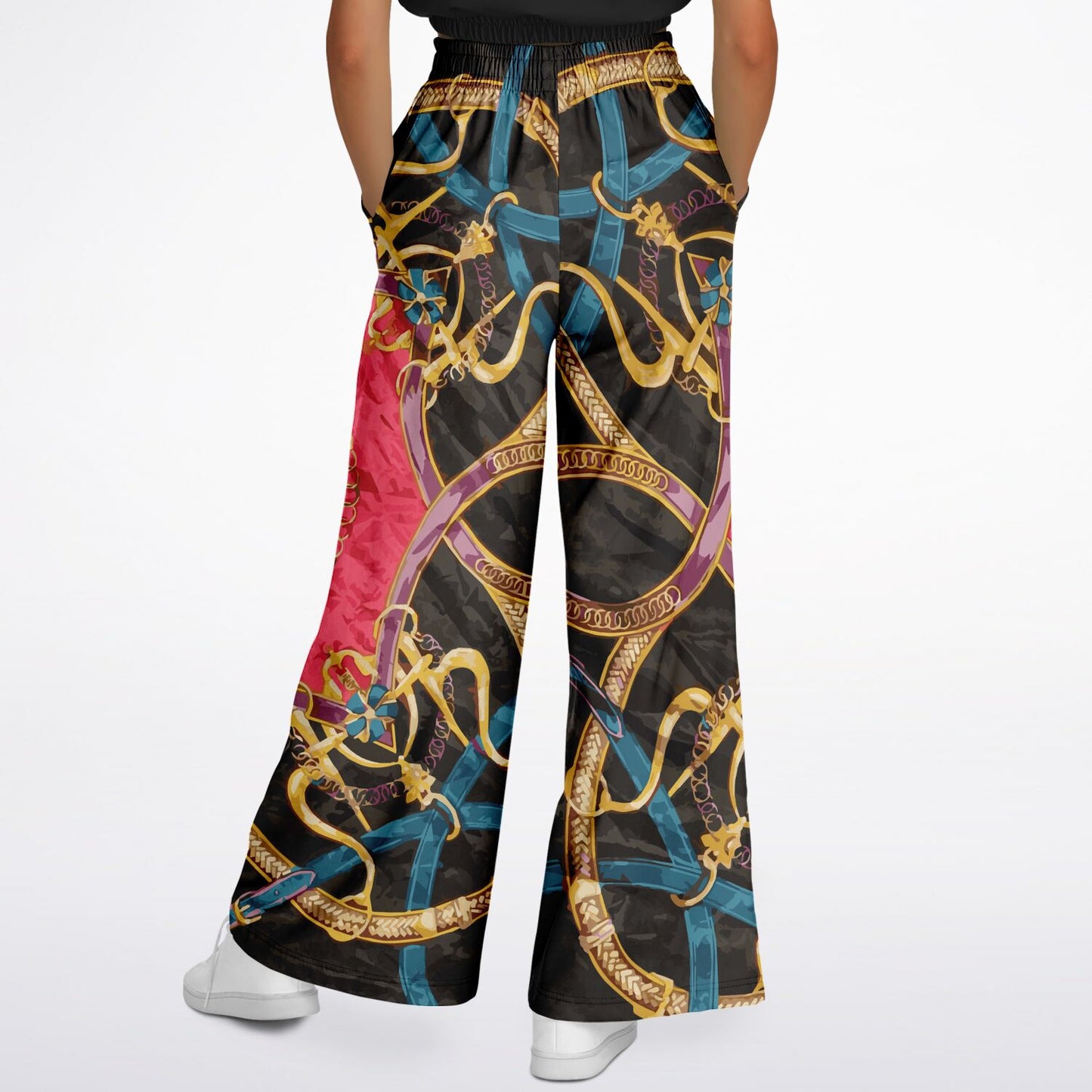 Luxury Pink Scarf Print Flare Trousers - HipHatter