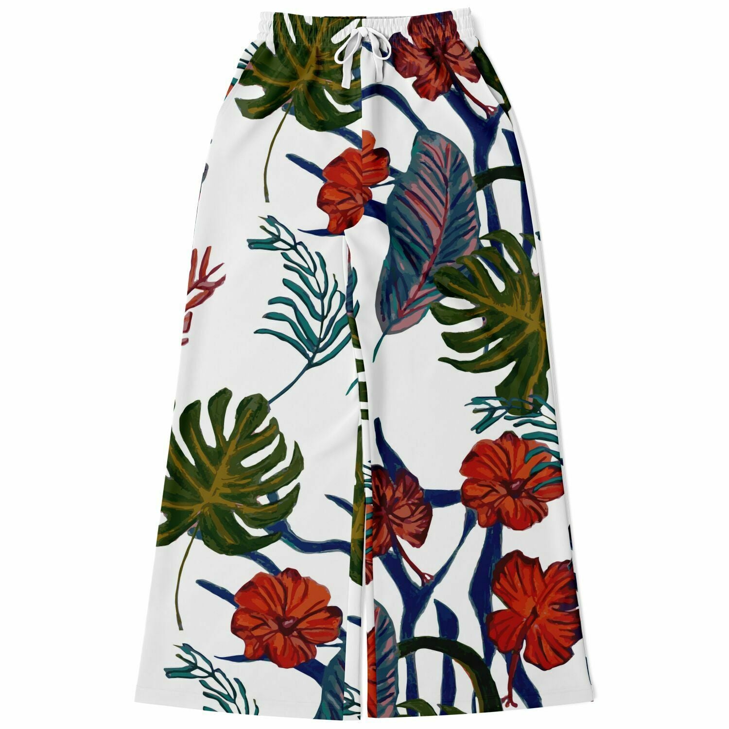 Tropical Floral Print White Flare Trousers - HipHatter