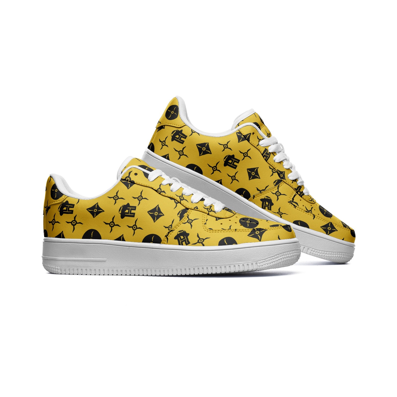 Black and Yellow Unisex Low Top Leather Sneakers - HipHatter