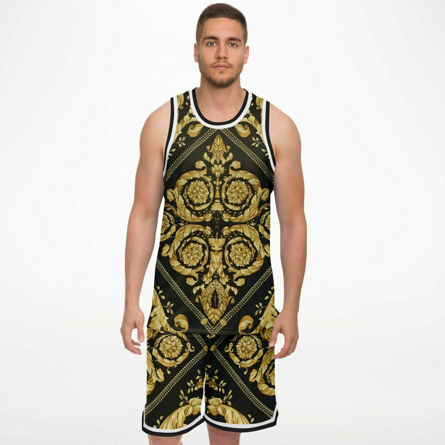 Baroque Print Basketball Set Jersey and Shorts - HipHatter