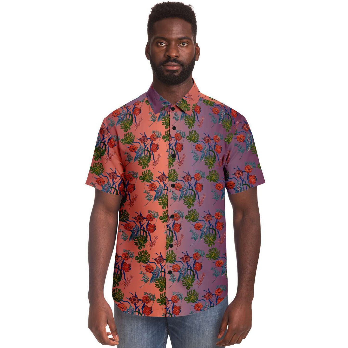 Til Dawn mens purple sky floral short sleeve shirt - HipHatter