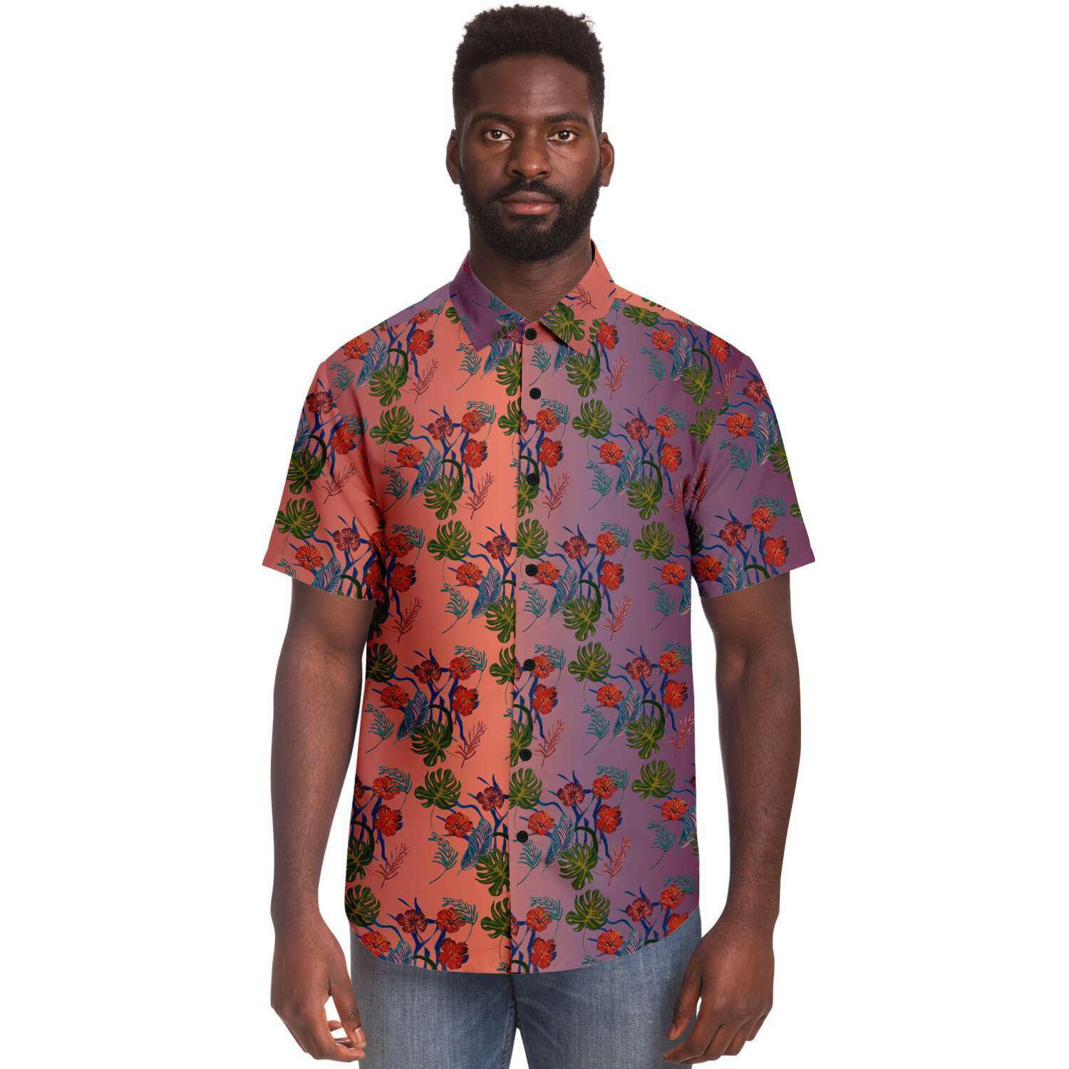 Til Dawn mens purple sky floral short sleeve shirt - HipHatter