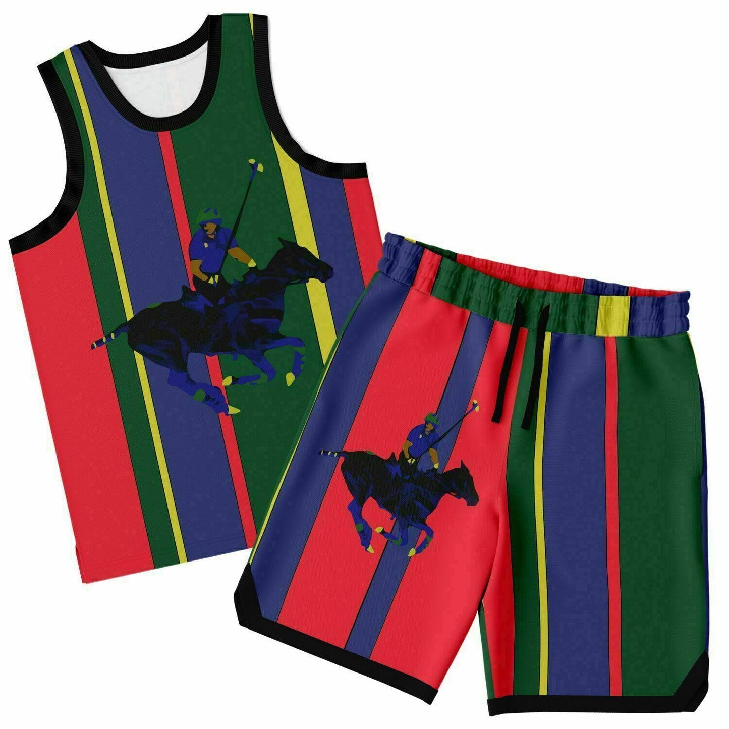Polo Carib Striped Mesh Basketball Set Jersey and Shorts - HipHatter