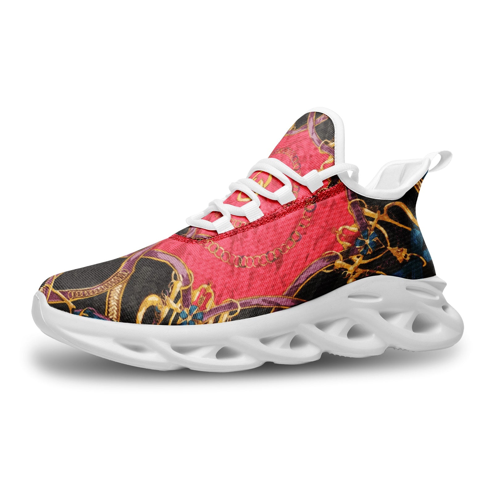 Pink Equestrian Scarf Print Bounce Mesh Knit Sneakers - HipHatter