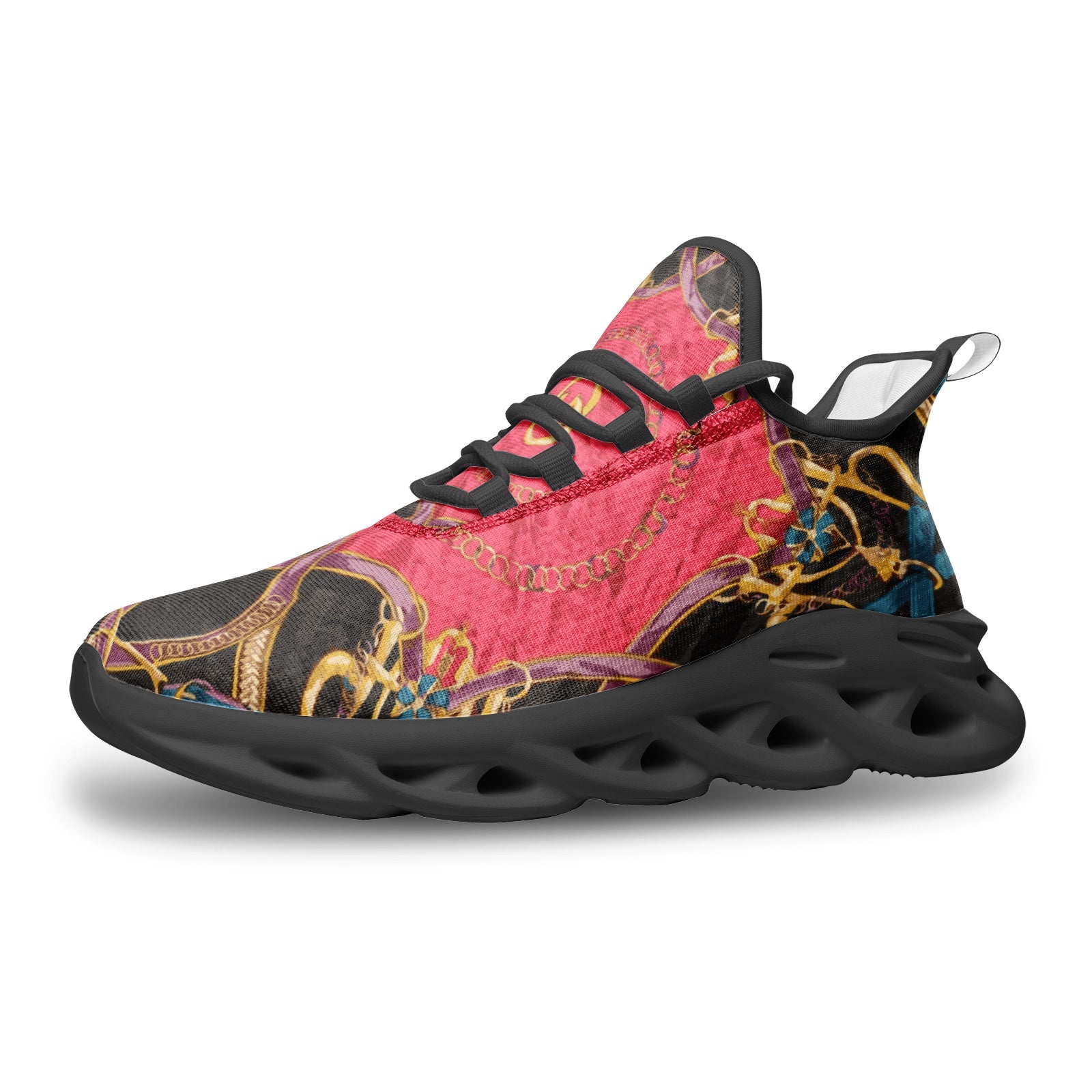 Pink Equestrian Scarf Print Bounce Mesh Knit Sneakers - HipHatter