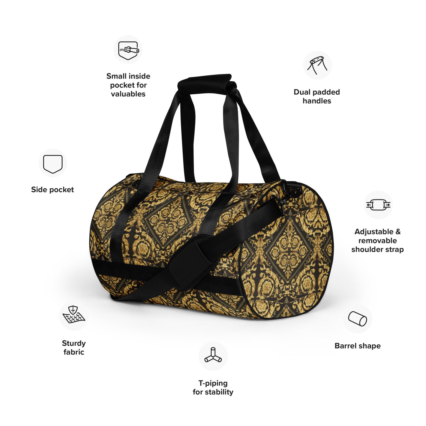 Baroque Gold Scarf Print Gym Bag - HipHatter