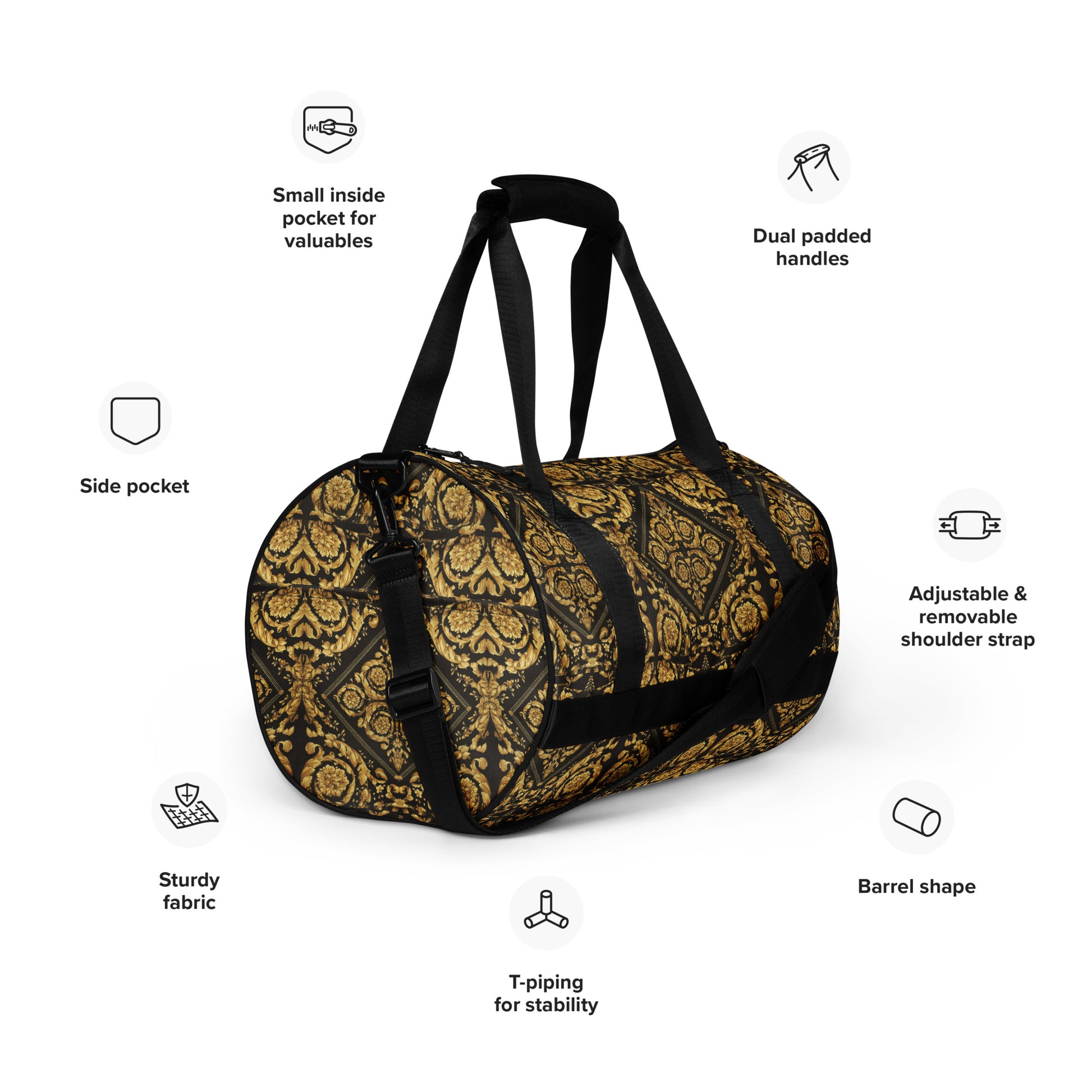 Baroque Gold Scarf Print Gym Bag - HipHatter