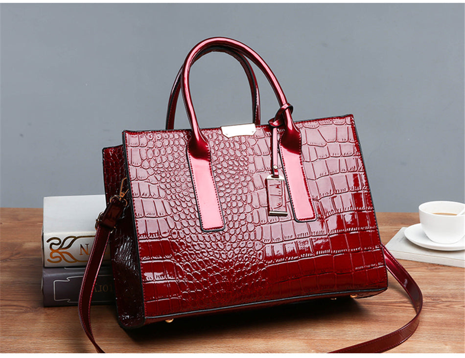 Croc Pattern Messenger Tote Hand Bag - HipHatter