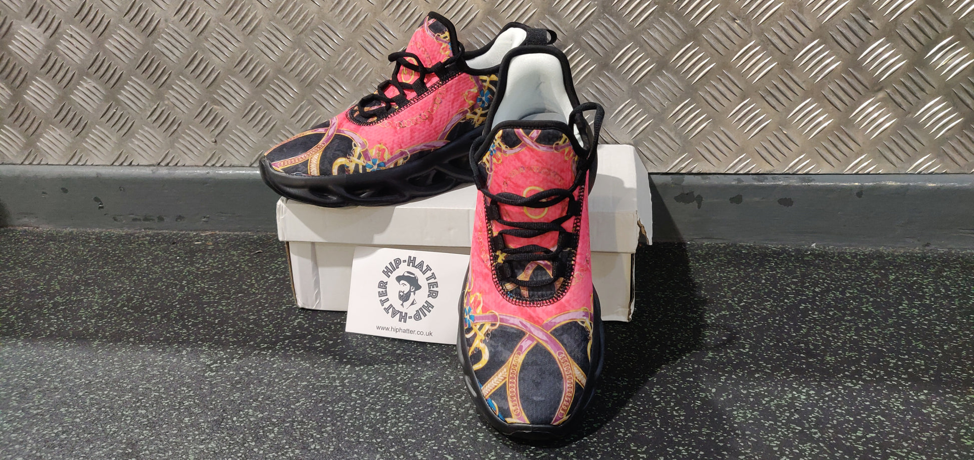 Pink Equestrian Scarf Print Bounce Mesh Knit Sneakers - HipHatter