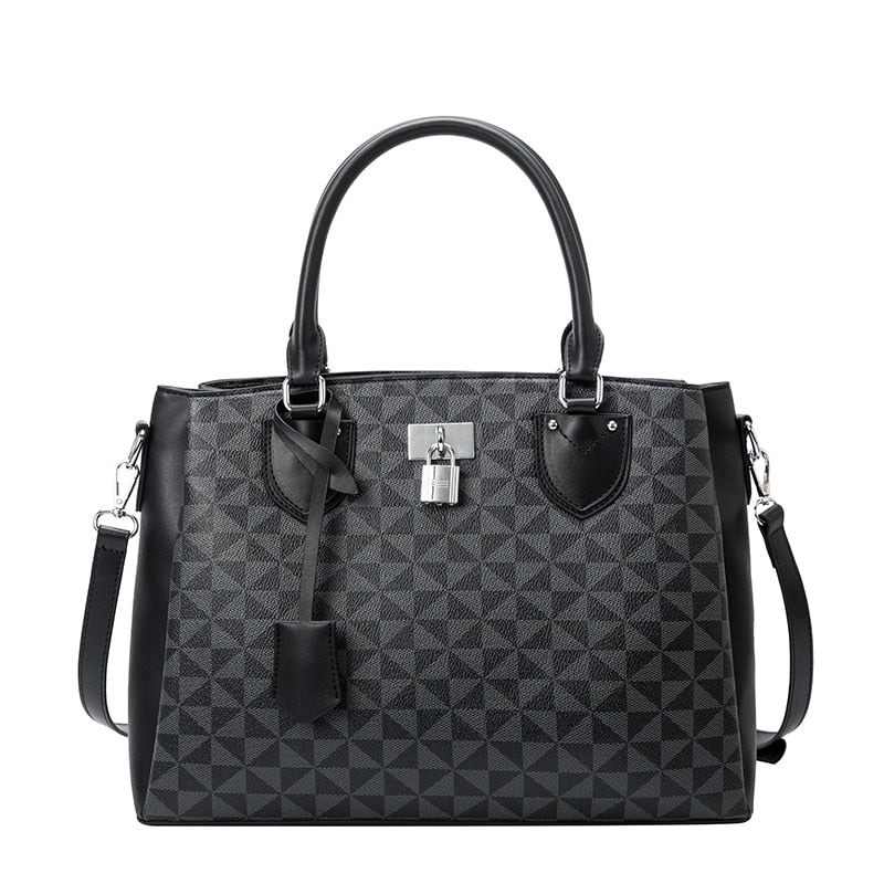 The Ms Luis Checkered Lock Tote Handbag - HipHatter