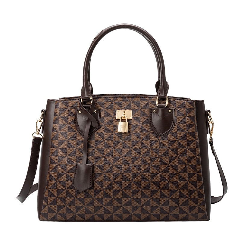 The Ms Luis Checkered Lock Tote Handbag - HipHatter