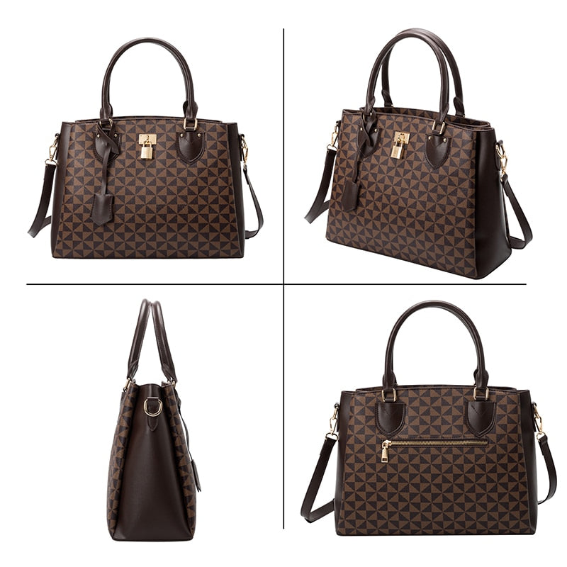 The Ms Luis Checkered Lock Tote Handbag - HipHatter