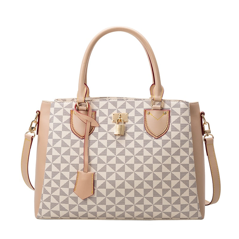 The Ms Luis Checkered Lock Tote Handbag - HipHatter