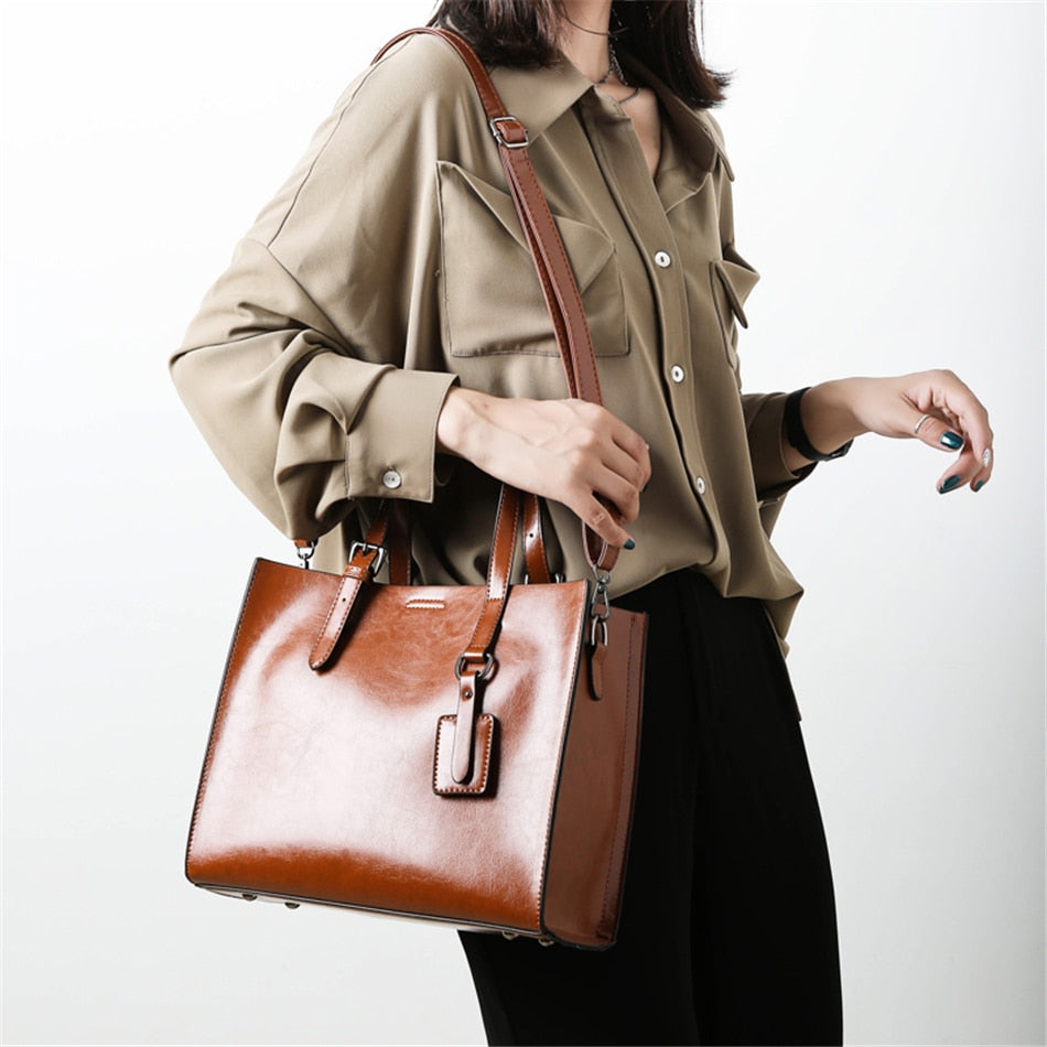 The Working Woman: Leather Style Tote Handbag - HipHatter