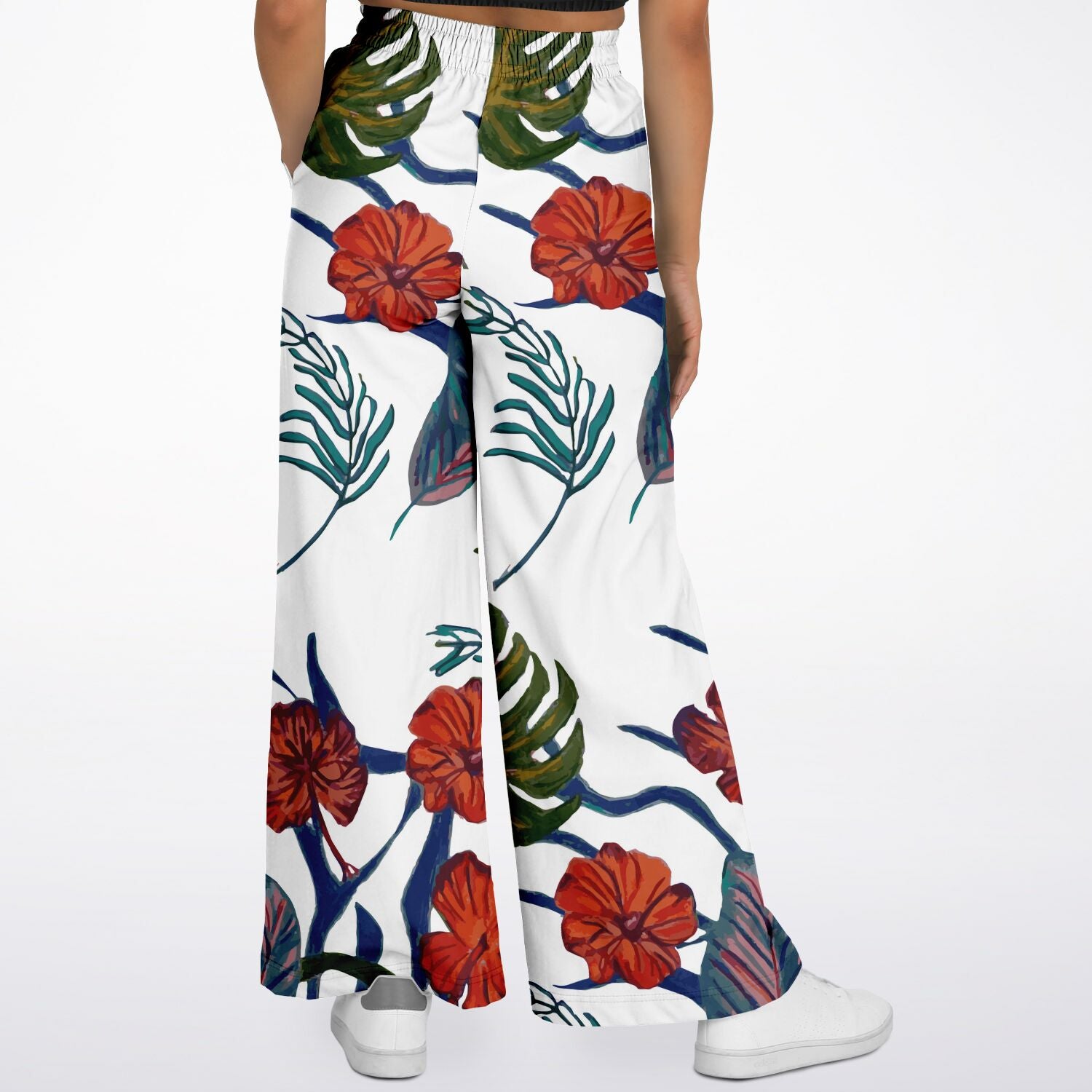Tropical Floral Print White Flare Trousers - HipHatter