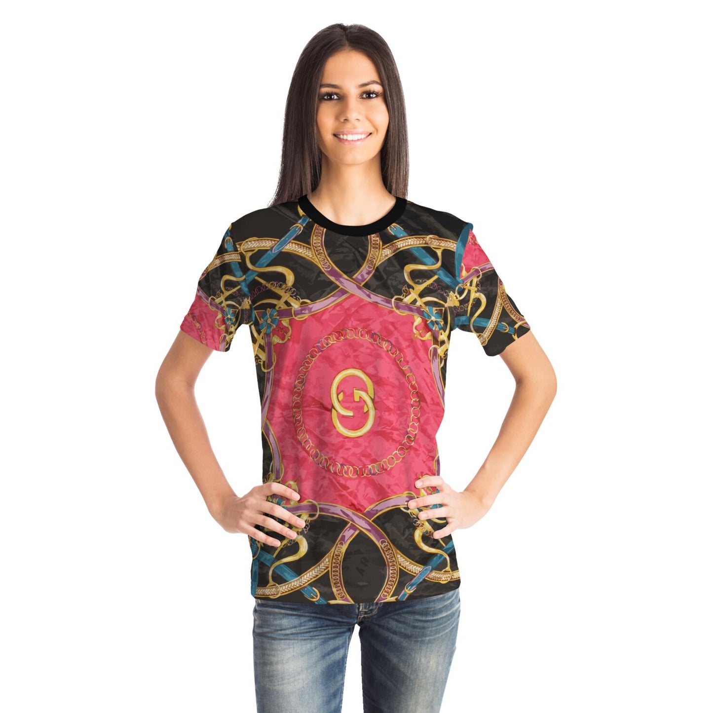 Luxury Pink Scarf Print T Shirt - HipHatter