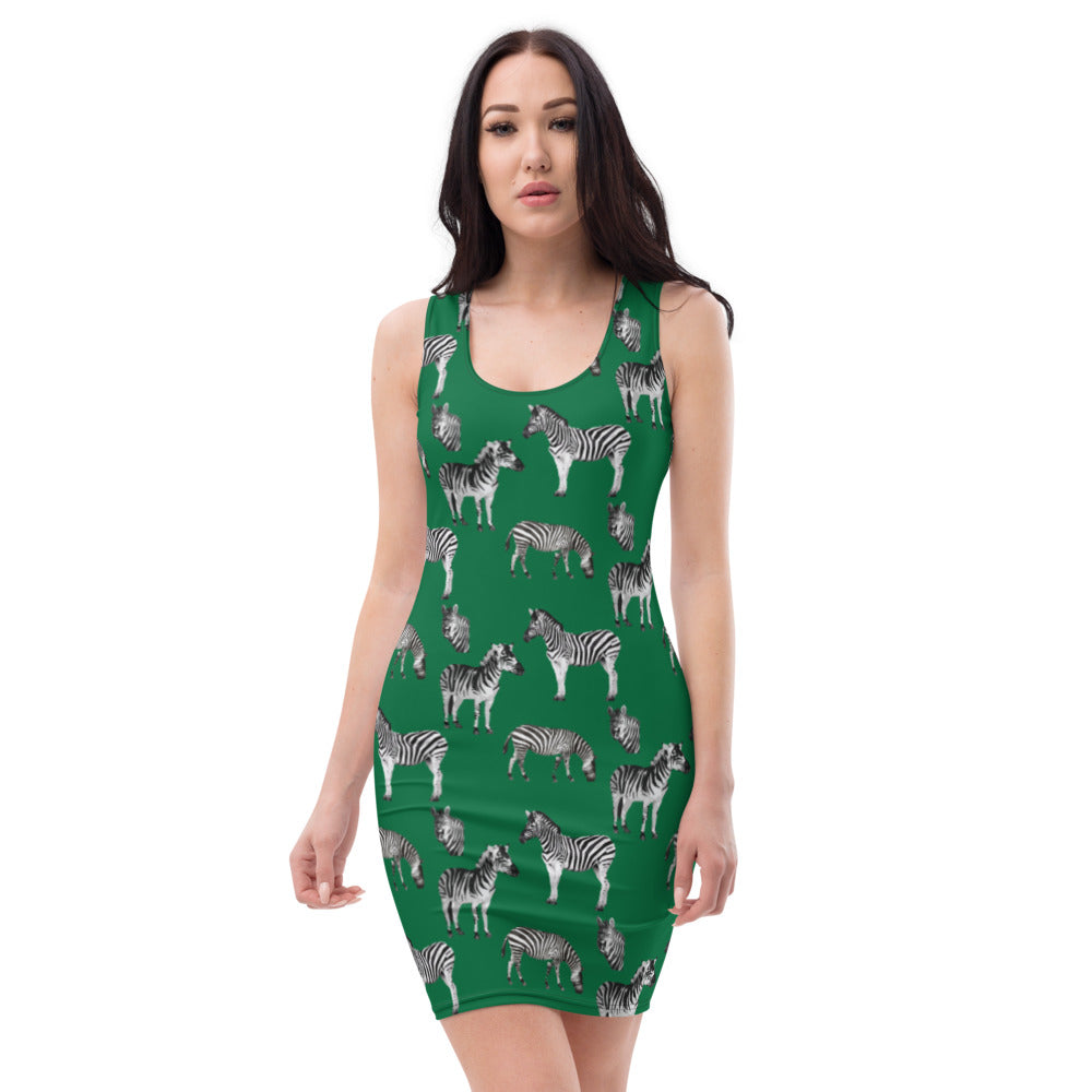 Emerald Green Safari Zebra Jersey Bodycon Dress - HipHatter