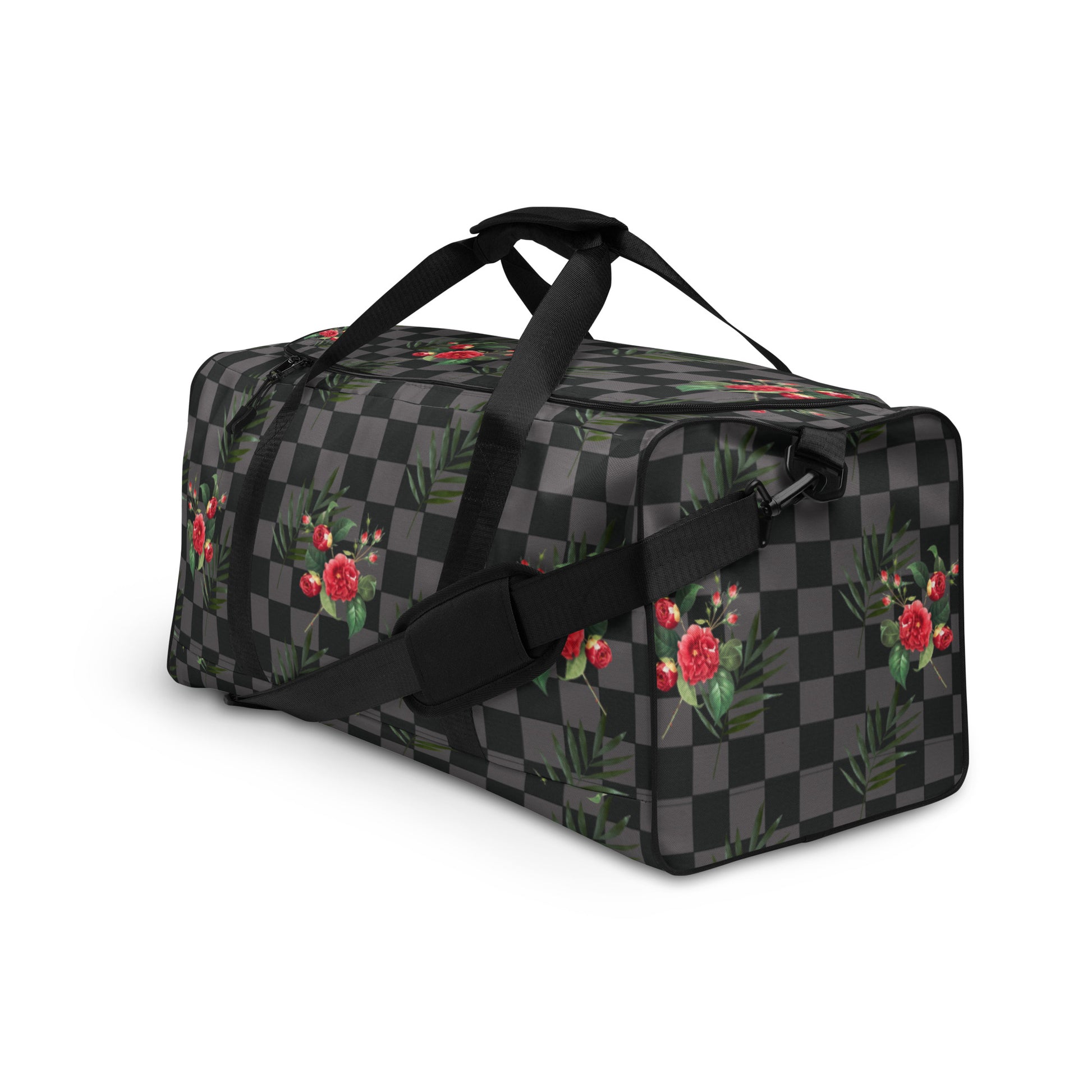 Flower Leaf Classic Plaid Design Hand Held Gym Luggage Travel Bag - HipHatter